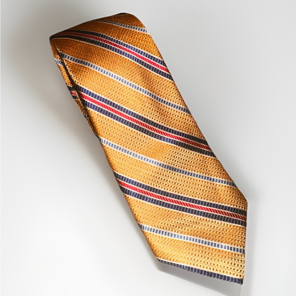 Santorelli Men's 100% Silk Tie ~ Gold ~ Striped ~ Handmade - Designer